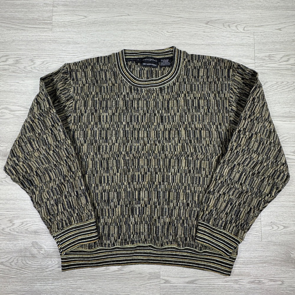 Jhane Barnes Mens Sweater Large Wool Blend Textured Knit Crewneck Multi Color